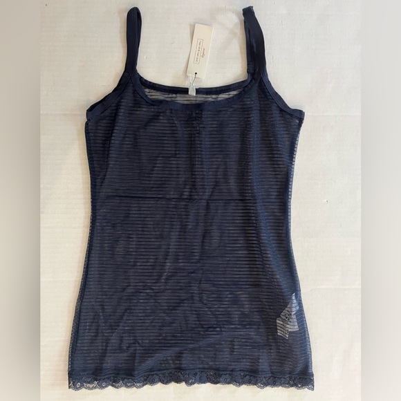 NWT Intimissimi camisole navy blue stripe stretch mesh tank top lace small - Picture 1 of 8